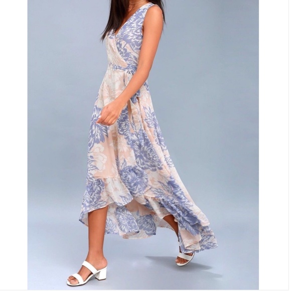 NWT Lulu's Desert Trip Peach Blue Wrap Dress - Picture 3 of 8